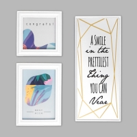 Фоторамка на 2 фото 10х10, 10х15 см+зеркало "Улыбка" белая набор 3 шт 31х27 см