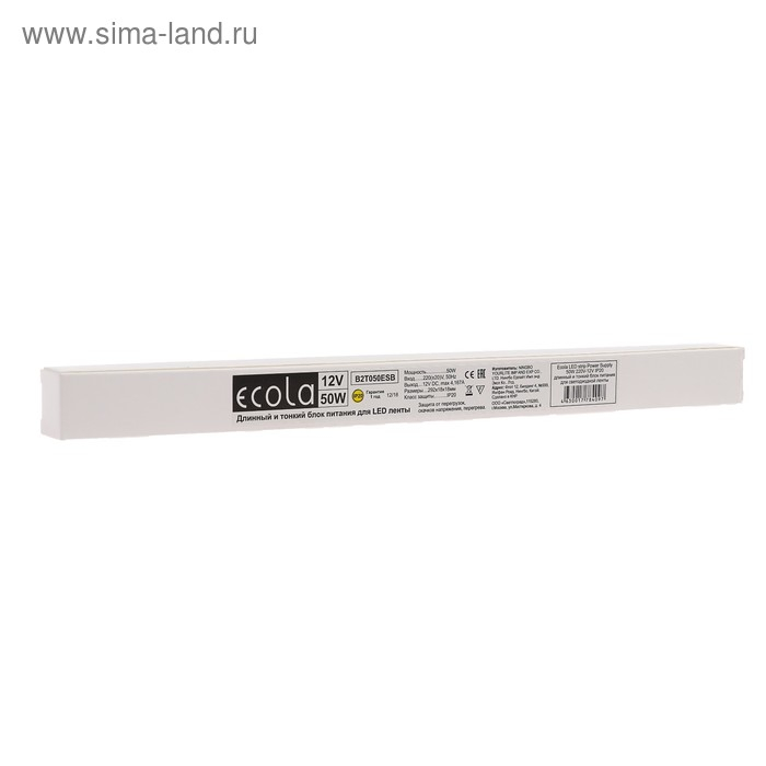 Узкий блок питания Ecola для светодиодной ленты 12 В, 50 Вт, IP20 Узкий блок питания Ecola для светодиодной ленты 12 В, 50 Вт, IP20