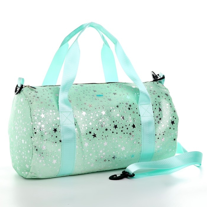 Сумка детская спортивная плюшевая для девочки с блестками &laquo;Звёзды&raquo; мятный