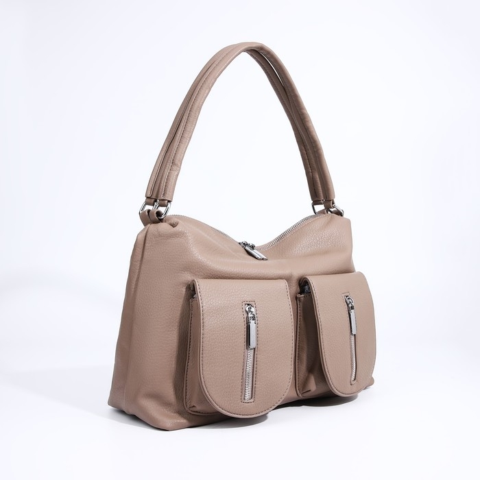 Сумка-тоут на молнии, 3 наружных кармана, цвет бежевый Сумка-тоут на молнии, 3 наружных кармана, цвет бежевый