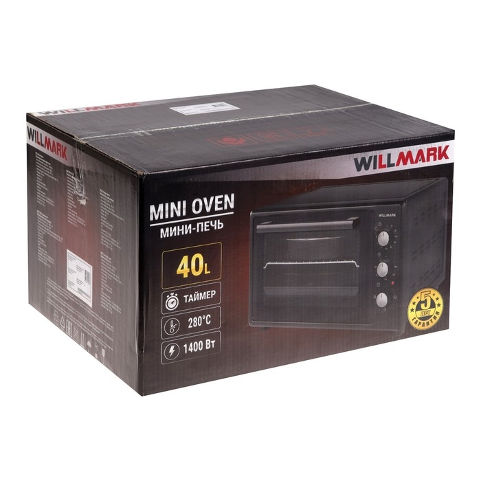 Мини-печь WILLMARK WOF-405W, 1500 Вт, 40 л, таймер, до 280°С, белая Мини-печь WILLMARK WOF-405W, 1500 Вт, 40 л, таймер, до 280°С, белая