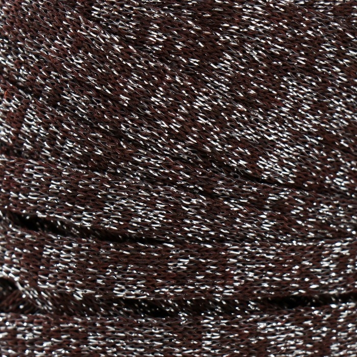 Трикотажная пряжа "Риббон" с люрексом 85м/170&plusmn;5 гр (Кофе, люрекс: Серебро)