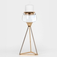 Подсвечник металл, стекло на 1 свечу &laquo;Изысканность&raquo; цвет золото 9.5 х 9.5 х 22.5 см