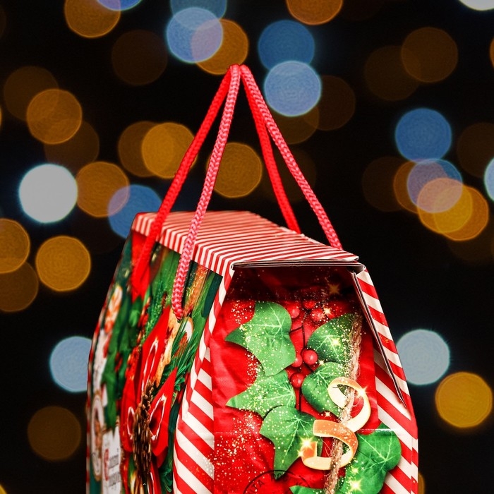 Новый год. Коробка подарочная складная "Изумрудный винтаж" 23 х 10 х 33 см.