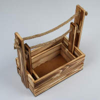 Набор кашпо деревянных 2 в 1 (25.5&times;15&times;30; 20&times;12&times;23 см) "Аром", ручка канат, обожженный