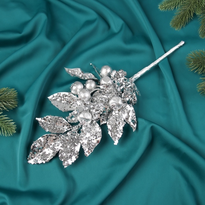 Декор Декор "Новогодняя грация" веточка ягоды, 30х12 см, серебро