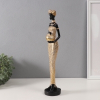 Сувенир полистоун "Африканка в платье с листьями, с горшком" золото 8,5х8х39 см