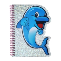 Блокнот фигурный 48 листов, А6, линия, на гребне, голография, объемная аппликация "Зверушки", МИКС