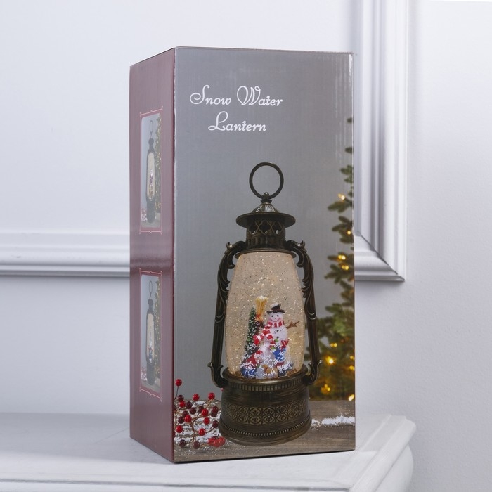 Светодиодная фигура &laquo;Фонарь с детьми и ёлкой&raquo; 15 &times; 30 &times; 12.5 см, пластик, батарейки ААх3 (не в комплекте), USB, свечение тёплое белое