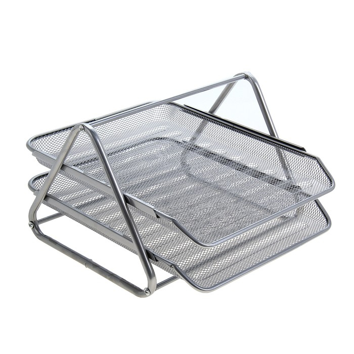 Лоток для бумаг горизонтальный, 2 отделения, металлическая сетка, серый Лоток для бумаг горизонтальный, 2 отделения, металлическая сетка, серый