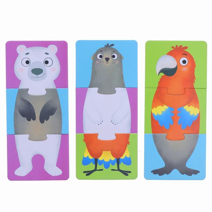 Пазлы 3 в 1 &laquo;Собирай и меняй: Животные&raquo;, 9 пазлов, 27 деталей