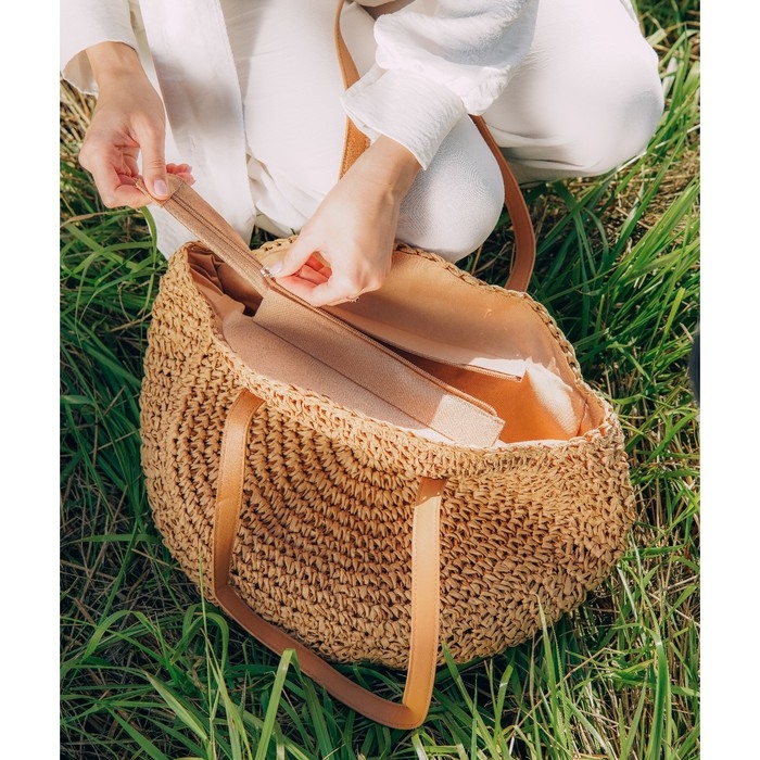 Сумка женская SL Home, ручное плетение, хлопок, длина ручек 30 см, 45&times;43 см