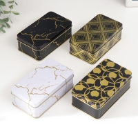 Шкатулка металл прямоугольная "Золотые узоры на чётном/белом" МИКС 6,5х11,5х4 см