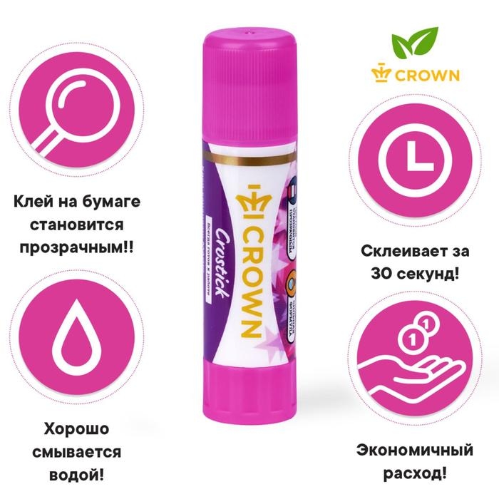 Клей-карандаш 15 г Crown Indicator PVP, с цветным индикатором Клей-карандаш 15 г Crown Indicator PVP, с цветным индикатором