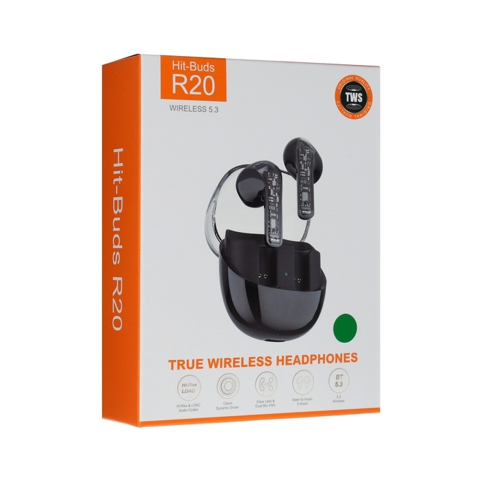 Наушники беспроводные R20, TWS, вкладыши, BT 5.3 , 30/200 мАч, шумоподавление, зелёные Наушники беспроводные R20, TWS, вкладыши, BT 5.3 , 30/200 мАч, шумоподавление, зелёные