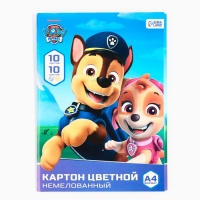 Картон цветной, А4, 10 листов, 10 цветов, немелованный, односторонний, в папке, 200 г/м&sup2;, Щенячий патруль