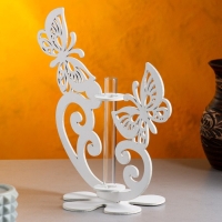 Кашпо деревянное 13.5&times;13&times;26.5 см с 1 колбой "Бабочки", белый Дарим Красиво