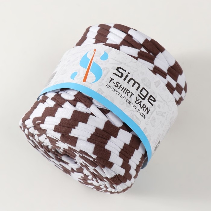 Трикотажная пряжа вторичная 90% хлопок,10% п/э, 100м/450&plusmn;50 гр (полосатик бело-коричневый)
