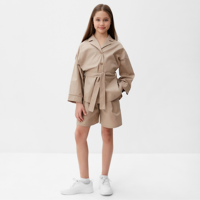 Костюм для девочки (Рубашка и шорты) MINAKU, цвет бежевый, рост 164 см