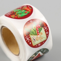 Наклейка бумага "Новый год" d=2,5 см 252 шт в рулоне