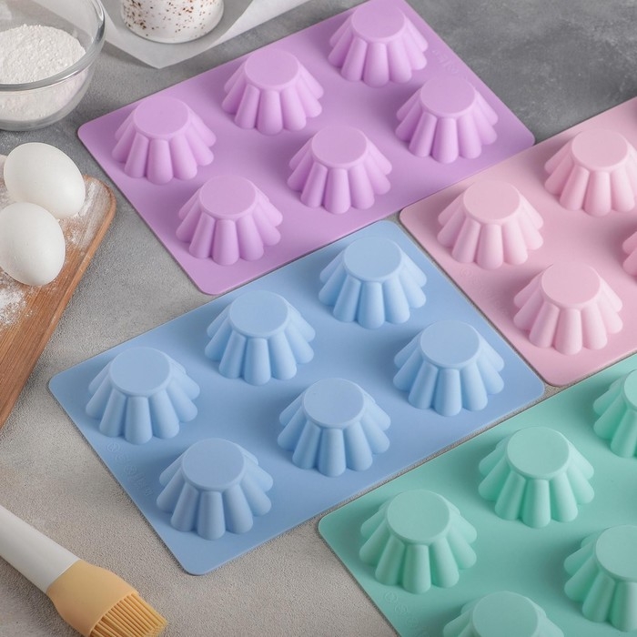 Форма для выпечки Доляна «Сладости. Круг риб», силикон, 25,5×17,5×3 см, 6 ячеек (d=7 см), цвет синий Форма для выпечки Доляна «Сладости. Круг риб», силикон, 25,5×17,5×3 см, 6 ячеек (d=7 см), цвет синий