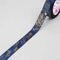 Лента атласная с тиснением &laquo;Океан&raquo;, 25 мм &times; 23 &plusmn; 1 м, цвет тёмно-синий/голография