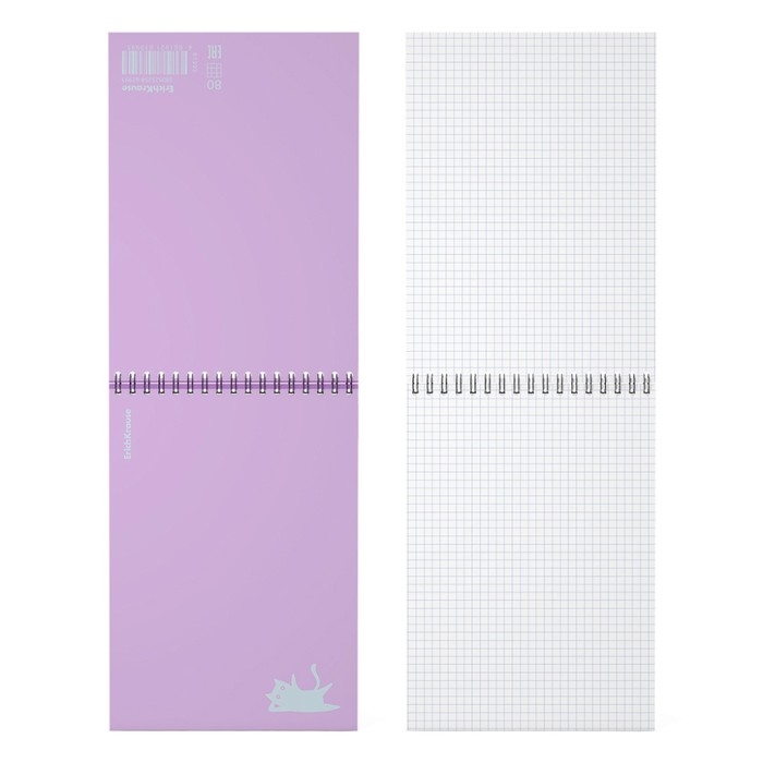 Блокнот на спирали А5, 80 листов, клетка, ErichKrause "Brave cats", пластиковая обложка шелкография, блок офсет белизна 100%, фиолетовый