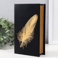 Сейф-книга дерево кожзам "Пёрышко" золото 21х13х5 см