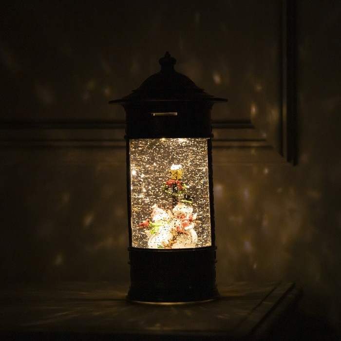 Светодиодная фигура &laquo;Фонарь со снеговиками&raquo; 14 &times; 27 &times; 14 см, пластик, батарейки ААх3 (не в комплекте), USB, свечение тёплое белое