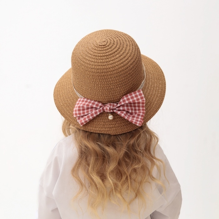 Шляпа для девочки MINAKU с бантом, цвет коричневый, р-р 52 Шляпа для девочки MINAKU с бантом, цвет коричневый, р-р 52