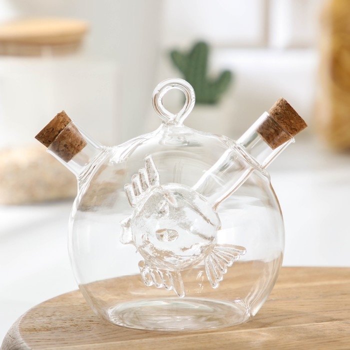 Бутыль стеклянная для соусов и масла 2 в 1 &laquo;Фьюжн. Рыбка&raquo;, 420/50 мл, 12,4&times;10&times;12 см