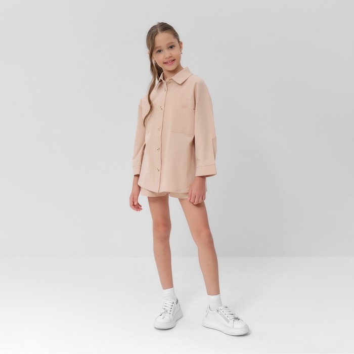 Костюм для девочки (рубашка и шорты) MINAKU, цвет бежевый, рост 158-164 см Костюм для девочки (рубашка и шорты) MINAKU, цвет бежевый, рост 158-164 см