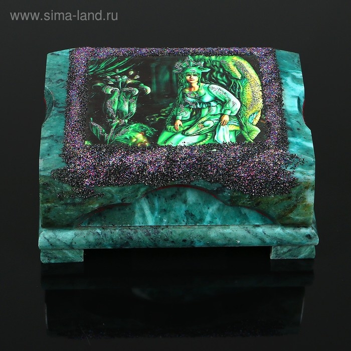 Ларец "Хозяйка медной горы №1" 15х10х7 см, каменная крошка, змеевик