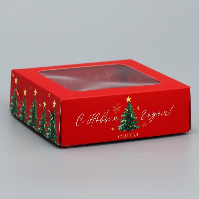 Коробка под 4 конфеты &laquo;С Новым годом!&raquo;, ёлочки, 10.5 х 10.5 х 3.5 см, Новый год