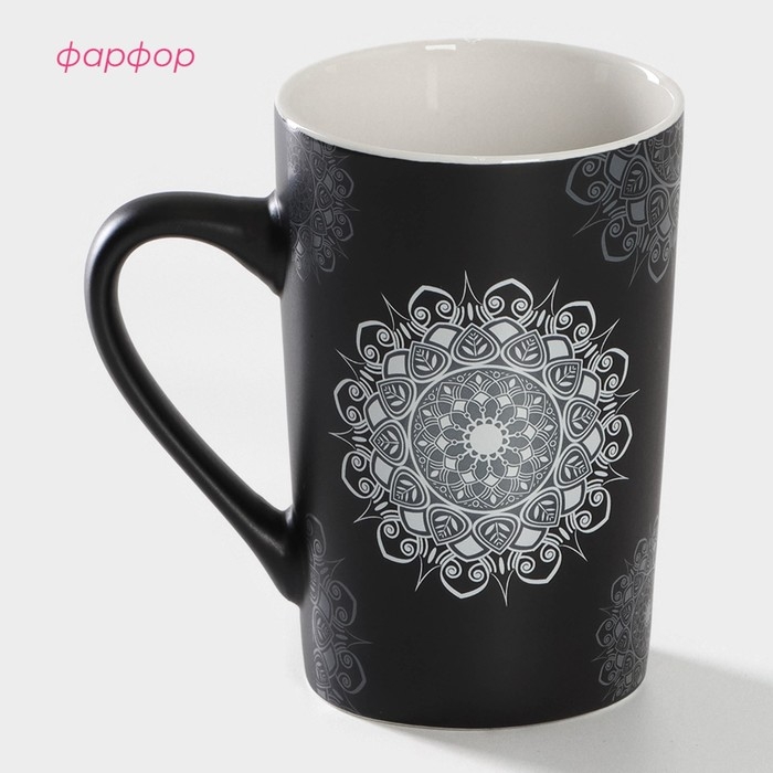 Кружка фарфоровая Доляна «Мандала», 380 мл, белый узор Кружка фарфоровая Доляна «Мандала», 380 мл, белый узор