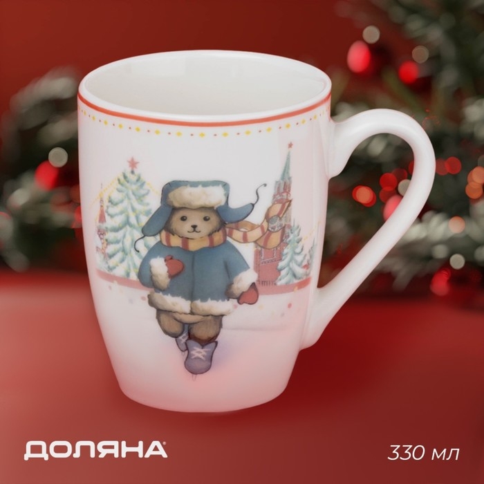 Новогодняя кружка для чая Доляна &laquo;Московский мишка&raquo;, 330 мл, 12&times;8,5&times;11 см, фарфор, цвет белый
