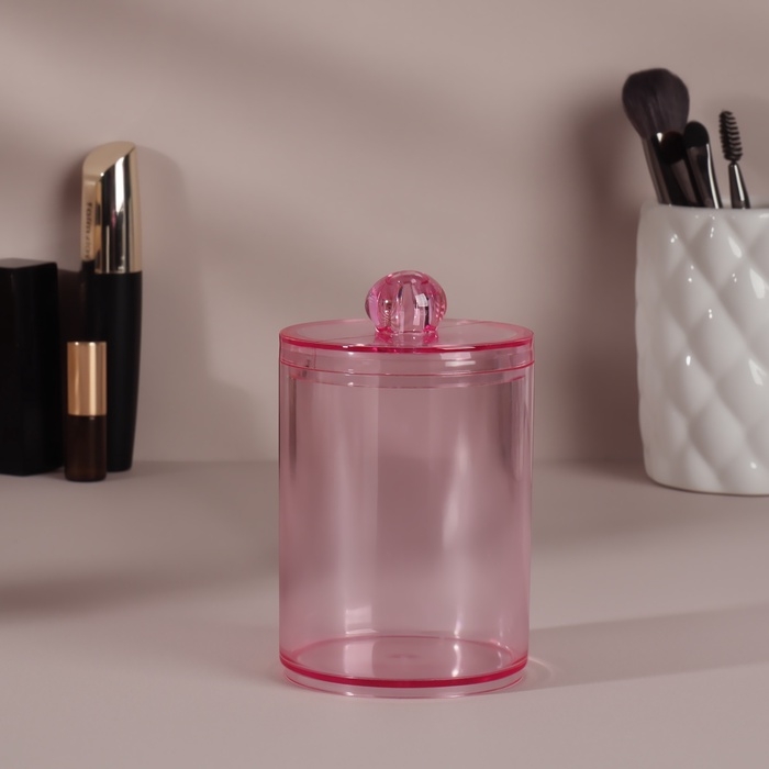 Органайзер для для ватных палочек, с крышкой, d = 6,7 &times; 10,5 см, в коробке, цвет розовый