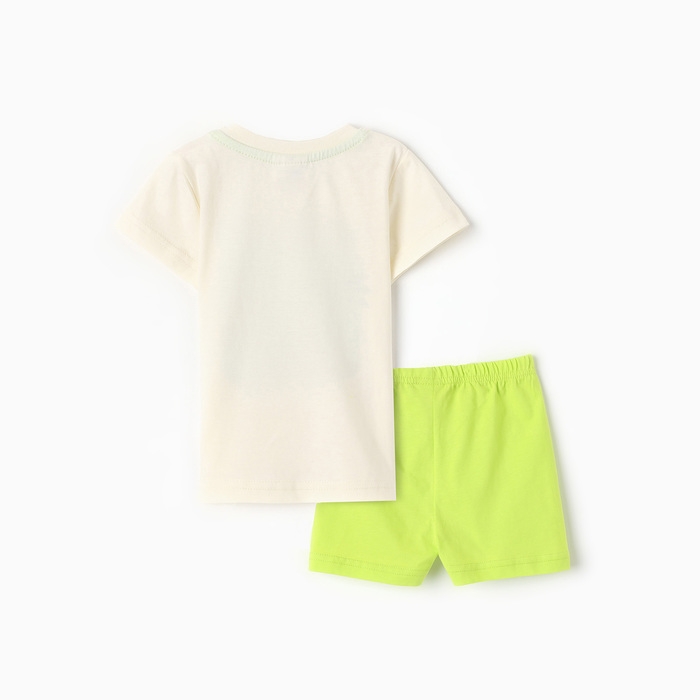 Комплект для мальчика (футболка/шорты), цвет молочный/салатовый, рост 80 см