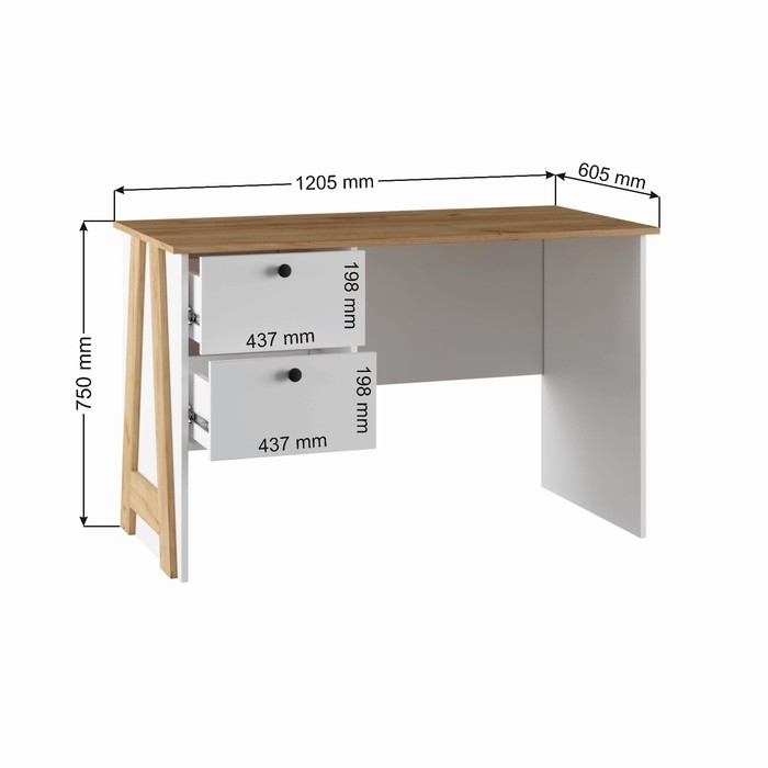 Стол письменный с ящиками Бетти, 1205х605х750, Белый/Крафт золотой