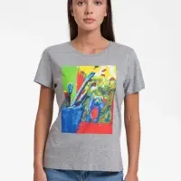 Футболка женская Artist Bear, серый меланж, размер L