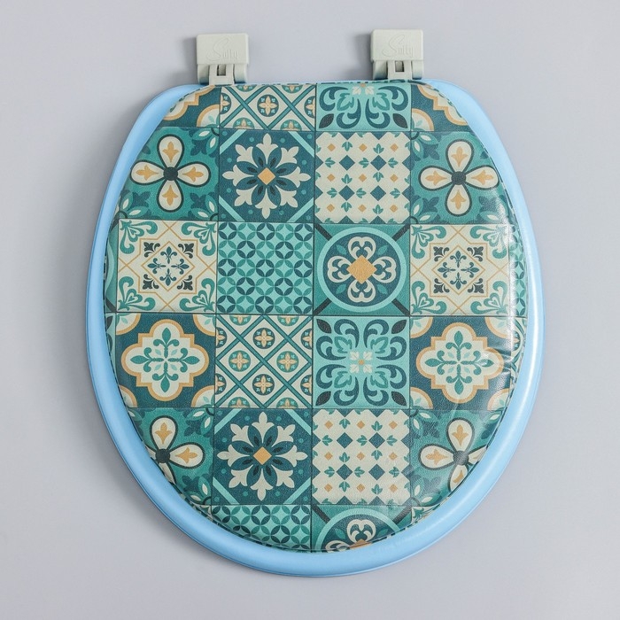 Сиденье для унитаза с крышкой,Росспласт, 43&times;37 см, мягкое, голубое, МИКС