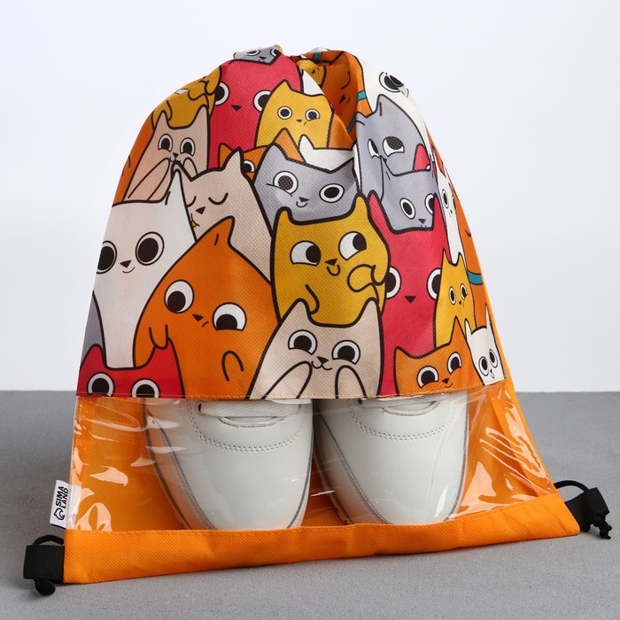 Мешок для обуви &laquo;Котики&raquo; с прозрачным окном 30 х 40 см
