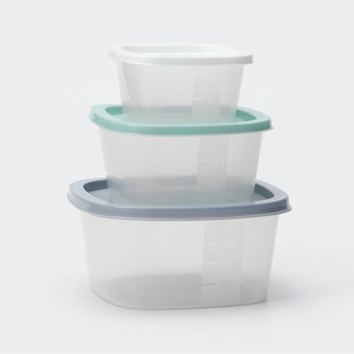Набор контейнеров квадратных BioFresh, 3 шт: 0,23 л, 0,5 л, 0,9 л, цвет прозрачный, крышка МИКС Набор контейнеров квадратных BioFresh, 3 шт: 0,23 л, 0,5 л, 0,9 л, цвет прозрачный, крышка МИКС
