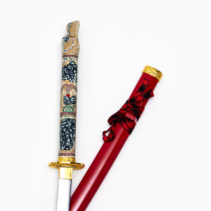 Сувенирное оружие &laquo;Катана на подставке&raquo;, красные ножны, голова дракона на рукоятке, 108 см