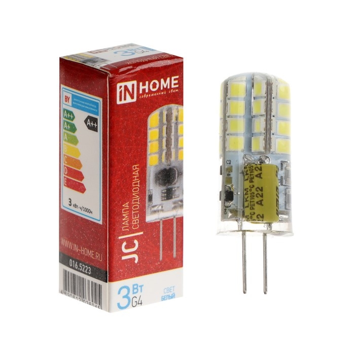 Лампа светодиодная IN HOME LED-JC, 3 Вт, 12 В, G4, 6500 К, 290 Лм Лампа светодиодная IN HOME LED-JC, 3 Вт, 12 В, G4, 6500 К, 290 Лм