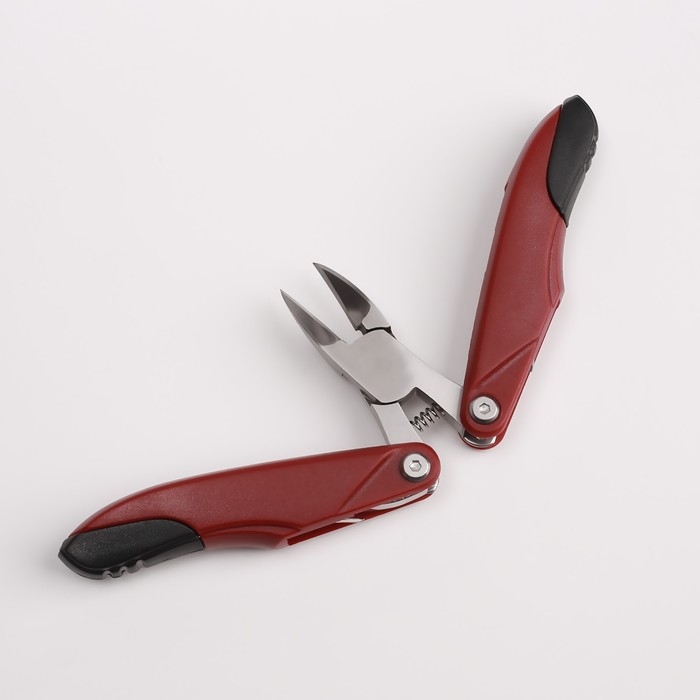 Кусачки педикюрные, 3 в 1, с лазерной пилочкой, изогнутое лезвие, складные, 8,7 см, длина лезвия - 18 мм, цвет бордовый Кусачки педикюрные, 3 в 1, с лазерной пилочкой, изогнутое лезвие, складные, 8,7 см, длина лезвия - 18 мм, цвет бордовый