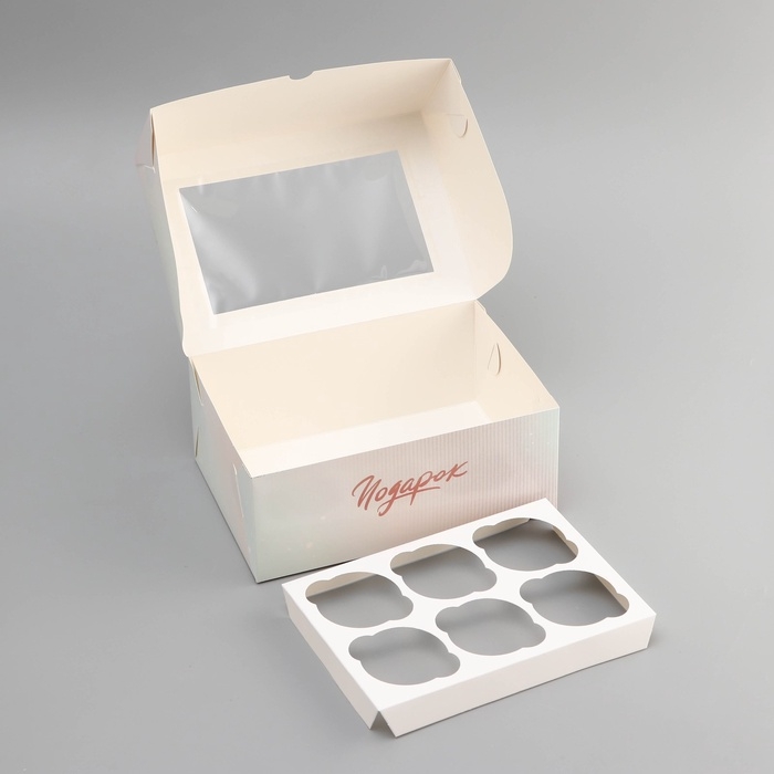 Коробка для 6 капкейков с окном , Коробка для 6 капкейков с окном , "Загадай желание", 25 х 17 х 10 см, кондитерская упаковка