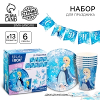 Набор бумажной посуды одноразовый декор &laquo;Холодная принцесса&raquo;, 6 тарелок, 6 стаканов, 1 гирлянда, декор