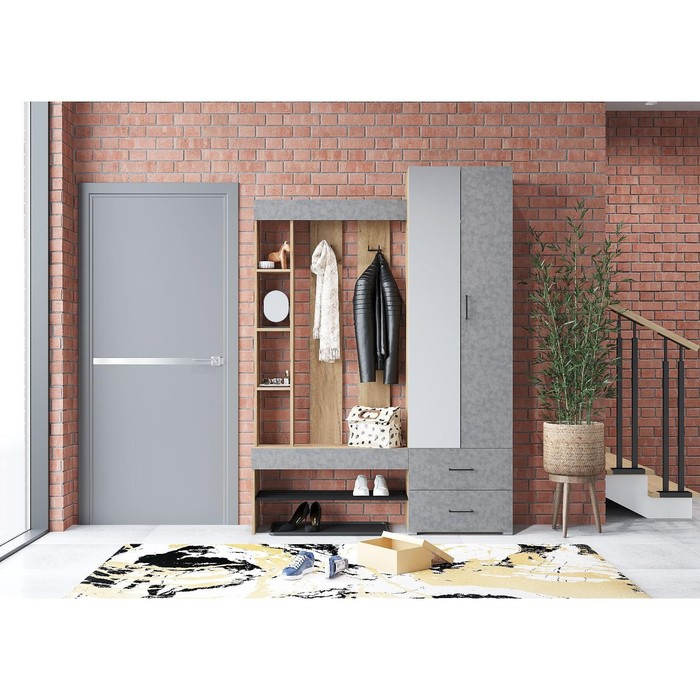 Прихожая Домино, 1500х350х2116, Крафт Золотой/Бетон