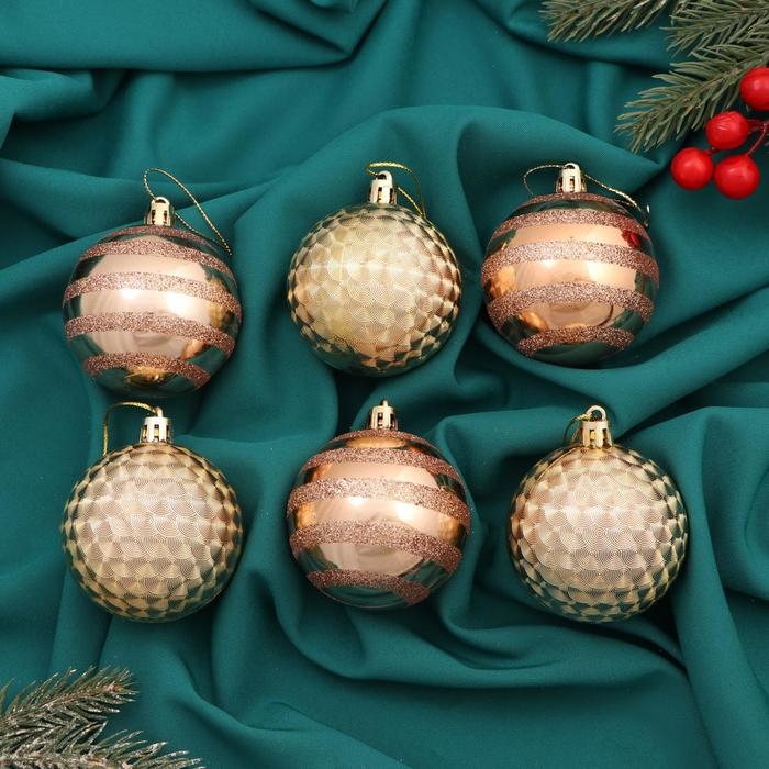 Набор шаров пластик d-6 см, 6 шт "Алонсо полосы" золото